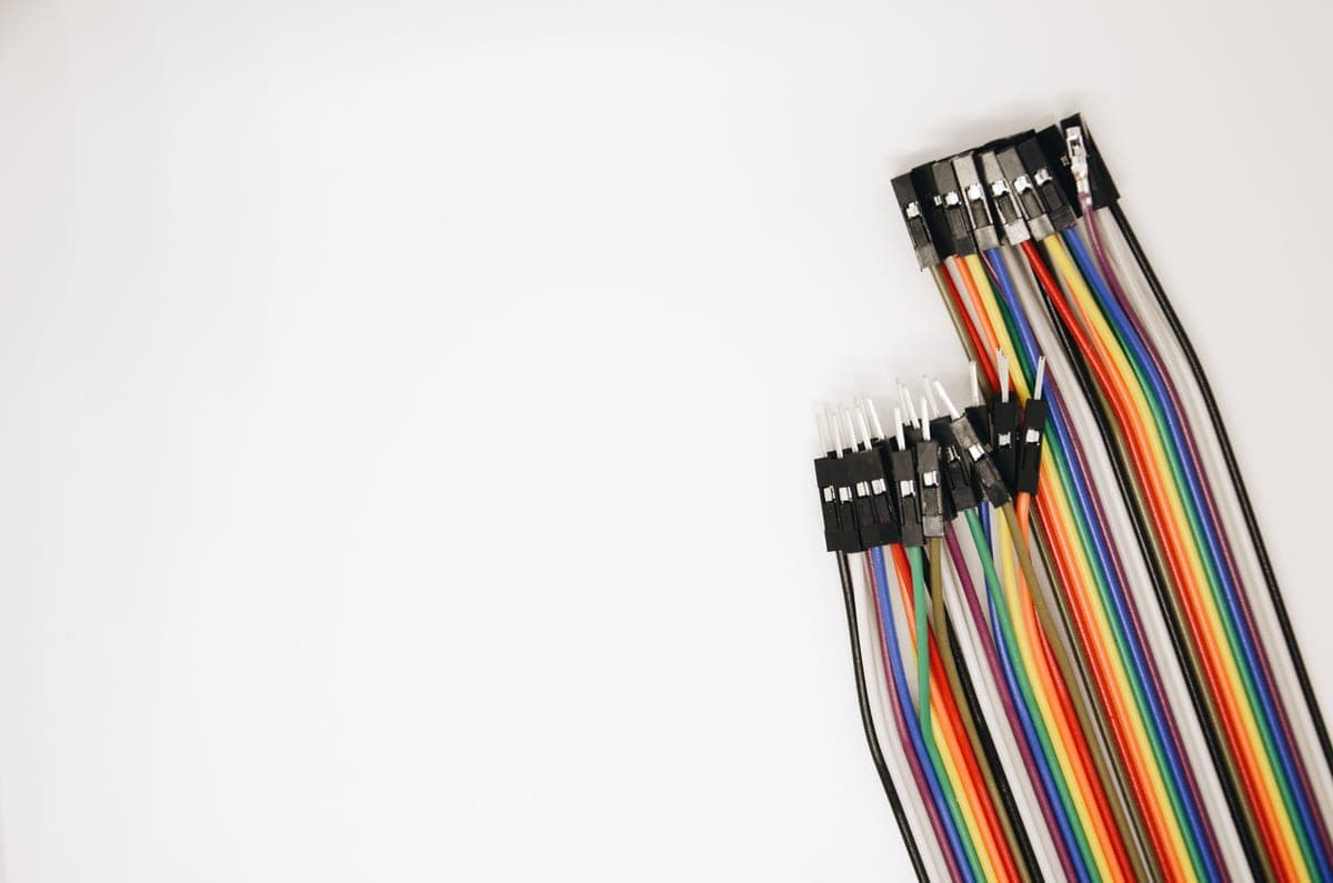 A breadboard with electronic components and jumper wires