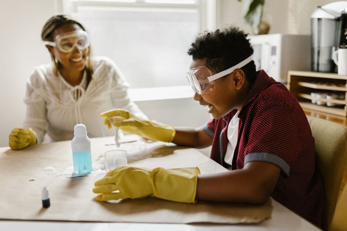 A kitchen science experiment with baking soda and vinegar