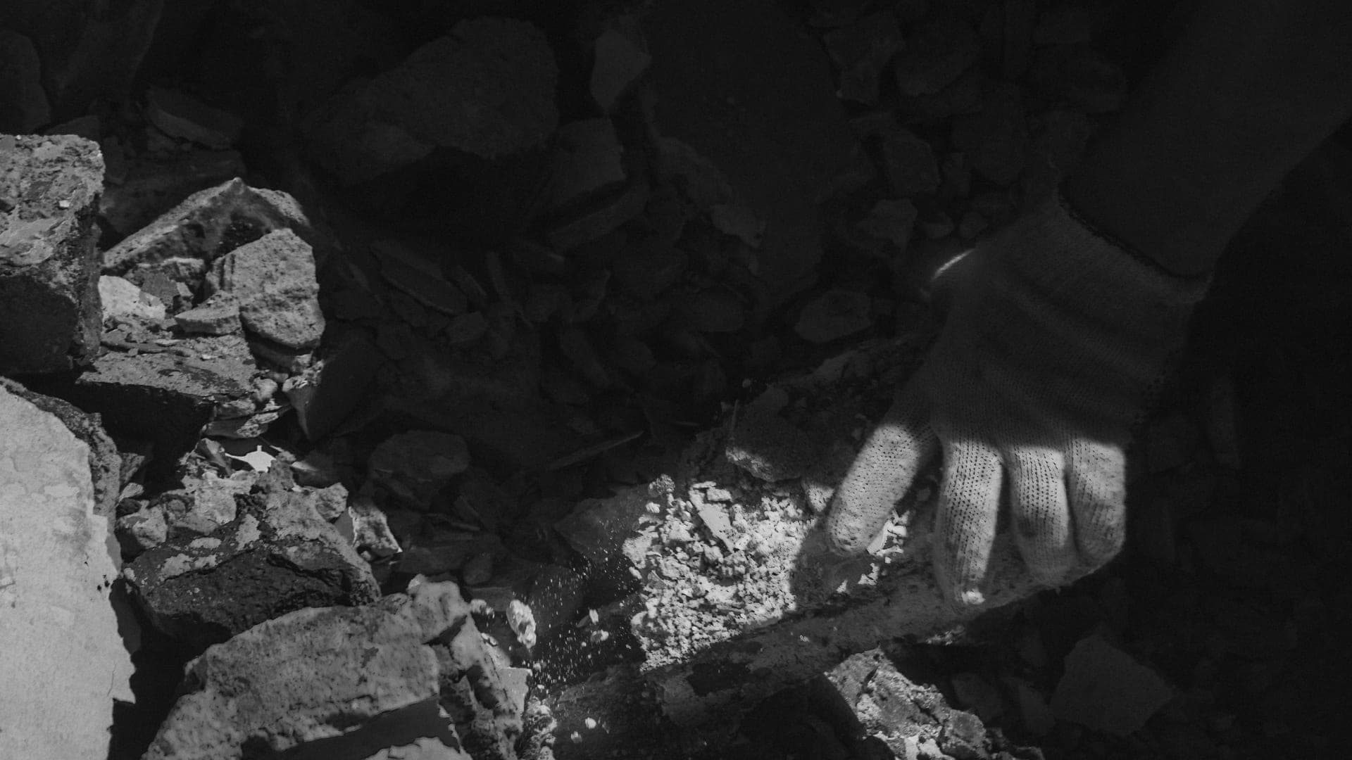 A child brushing dust away from a fossil