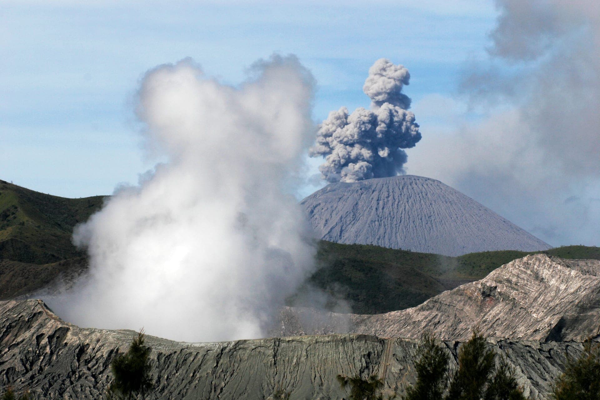 A model volcano erupting with foam