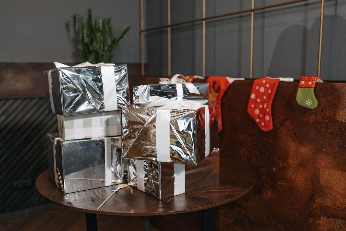 A christmas stocking filled with small gifts