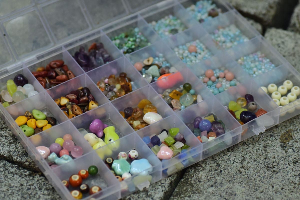 A craft kit box with supplies laid out